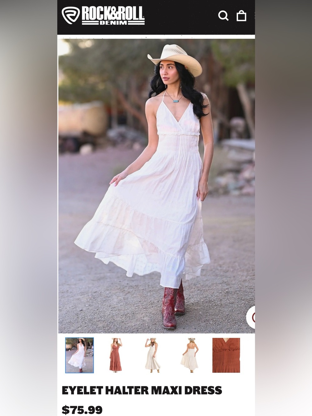 Rock & Roll Denim Eyelet Halter Maxi Dress - Size Small